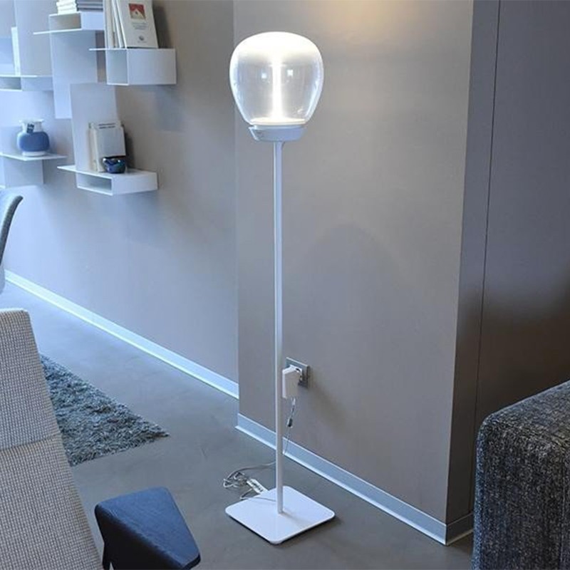 Artemide Empatia Floor Lamp LED 20W in White Blown Glass By Carlotta De